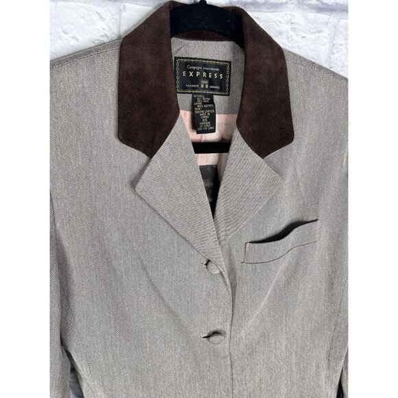 EXPRESS Women's Vintage Heathered Tan Suede Detail Long Blazer NWT XS - Picture 2 of 5